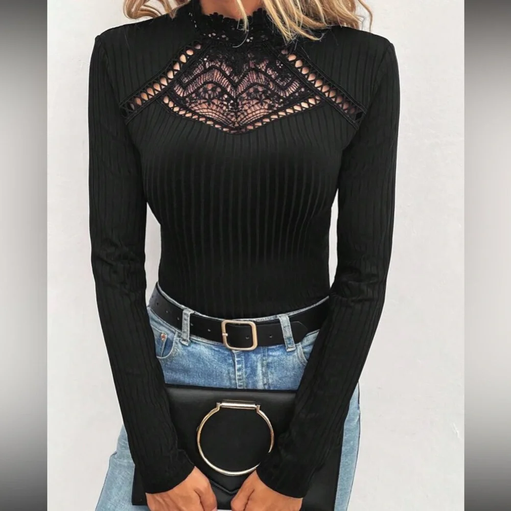 Boho lace mock neck bodysuit